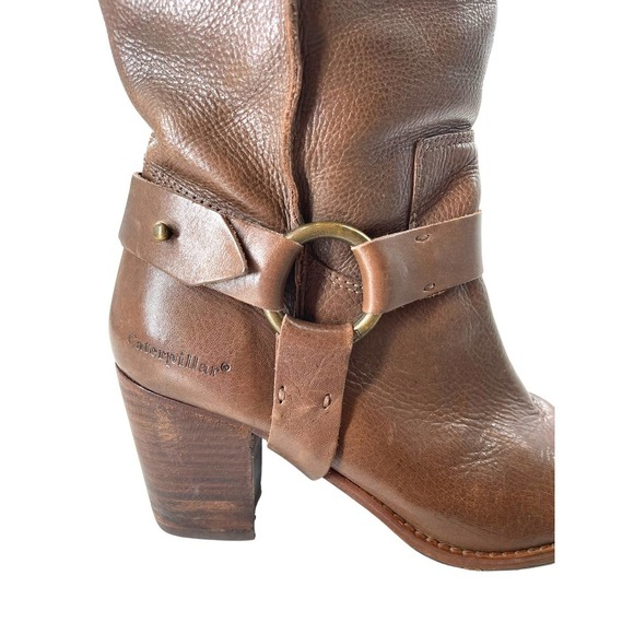 CATERPILLAR BROWN LEATHER WESTERN/ BIKER BOOT - Picture 3 of 10